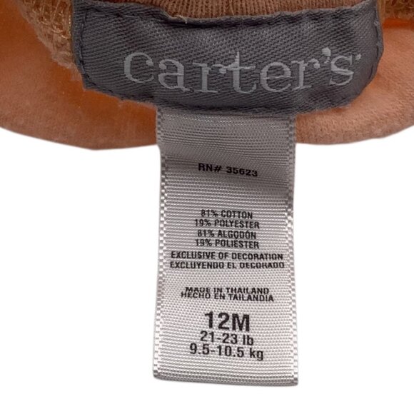 Carter's Baby Girl Orange Terry Shorts 12M With Floral & Heart Detail Pockets - Picture 3 of 6